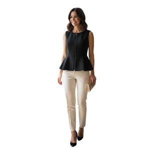 BCBGMAXAZRIA Womens Black Peplum Zip Front Sleeveless Top Casual Size XXS